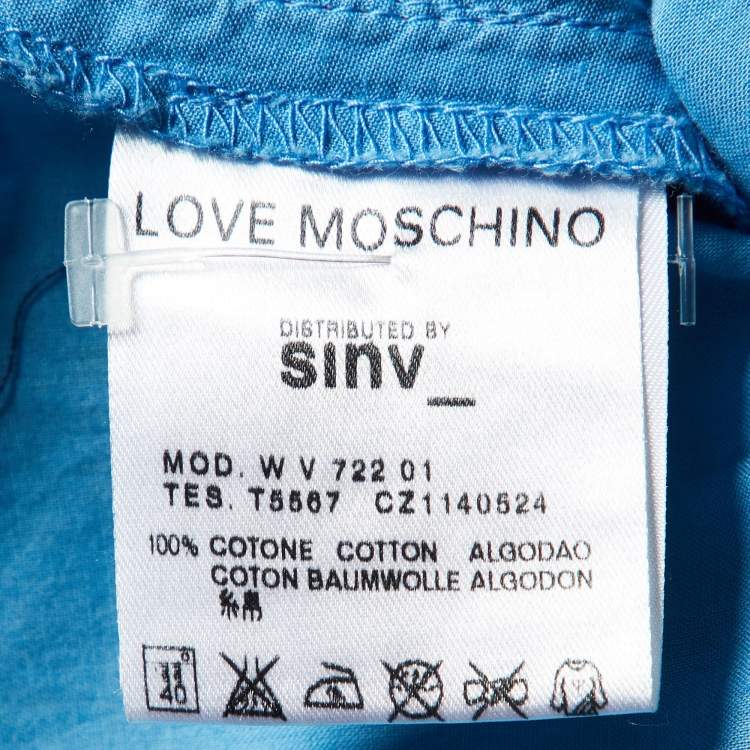 Pre Owned Love Moschino Blue Floral Embroidered Cotton V-Neck Dress M