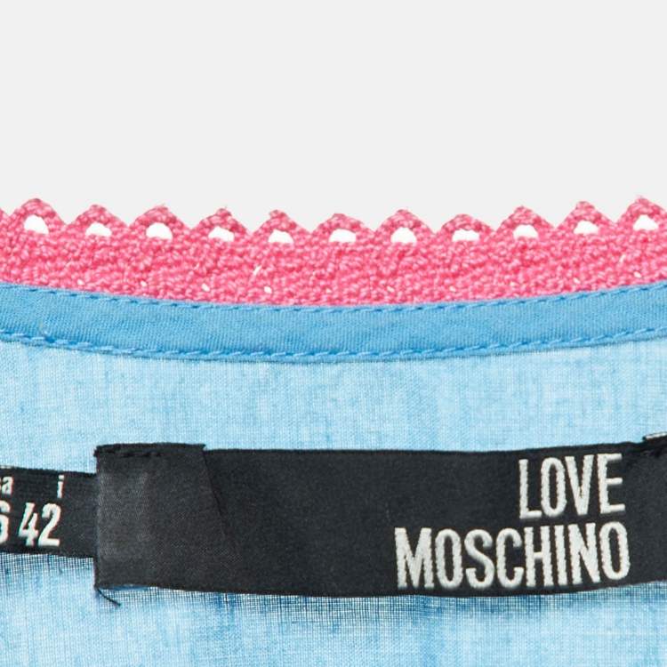 Pre Owned Love Moschino Blue Floral Embroidered Cotton V-Neck Dress M