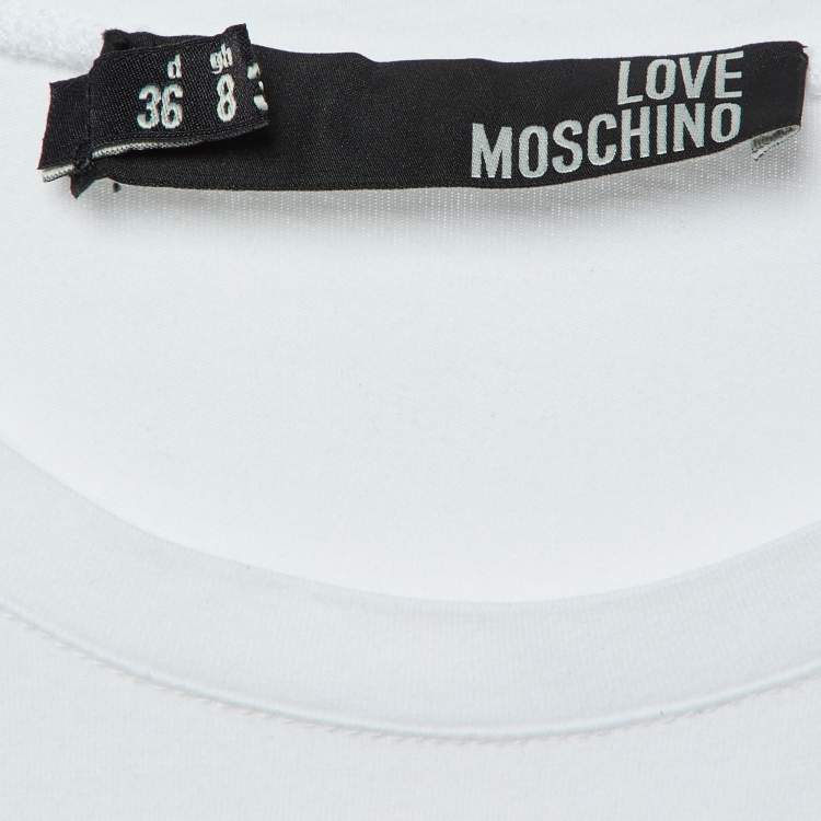 Pre Owned Love Moschino White Printed Cotton Crew Neck T-Shirt S