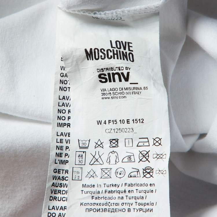 Pre Owned Love Moschino White Printed Cotton Crew Neck T-Shirt S