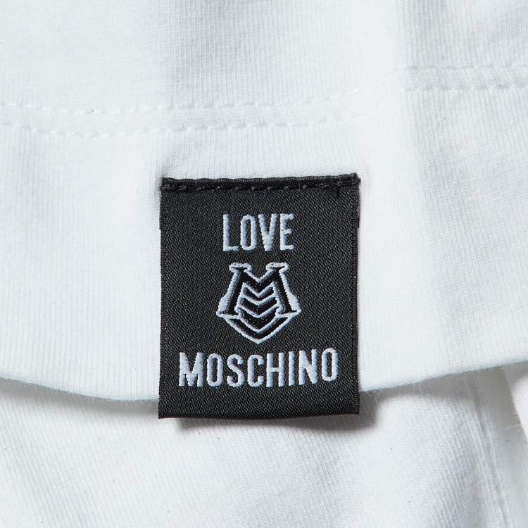 Pre Owned Love Moschino White Printed Cotton Crew Neck T-Shirt S