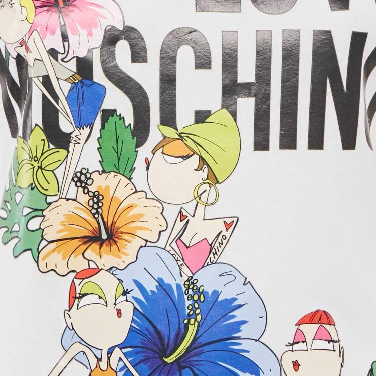 Pre Owned Love Moschino White Printed Cotton Round Neck T-Shirt S