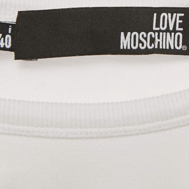Pre Owned Love Moschino White Printed Cotton Round Neck T-Shirt S