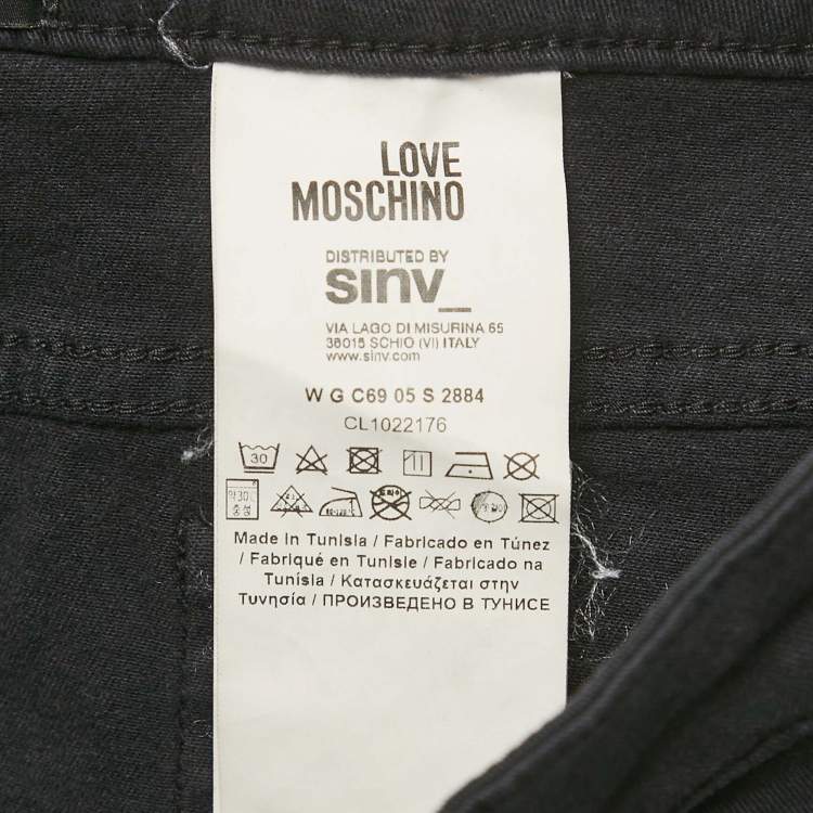 Pre Owned Love Moschino Black Printed Denim Heart Sequin Detail Mini Skirt M