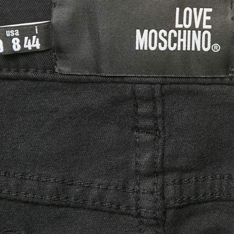Pre Owned Love Moschino Black Printed Denim Heart Sequin Detail Mini Skirt M