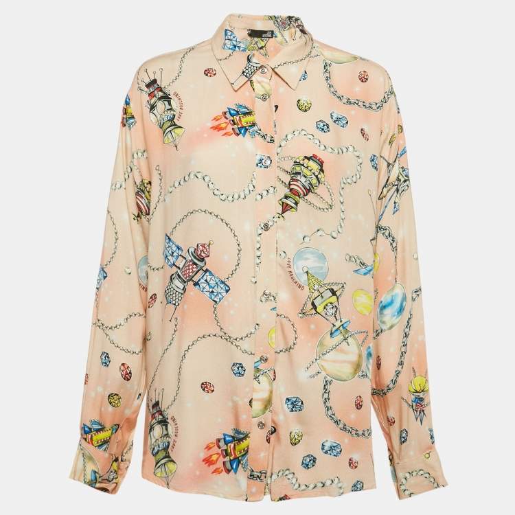 Pre Owned Love Moschino Multicolor Viscose Button Front Oversized Shirt M