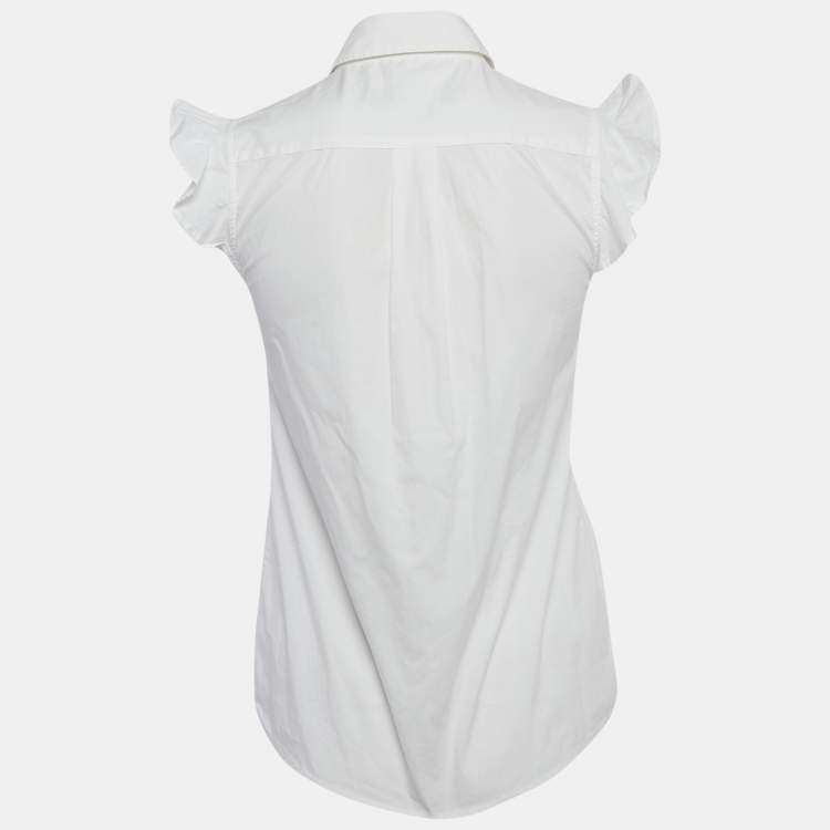 Pre Owned Love Moschino White Button Front Cap Sleeve Blouse S 