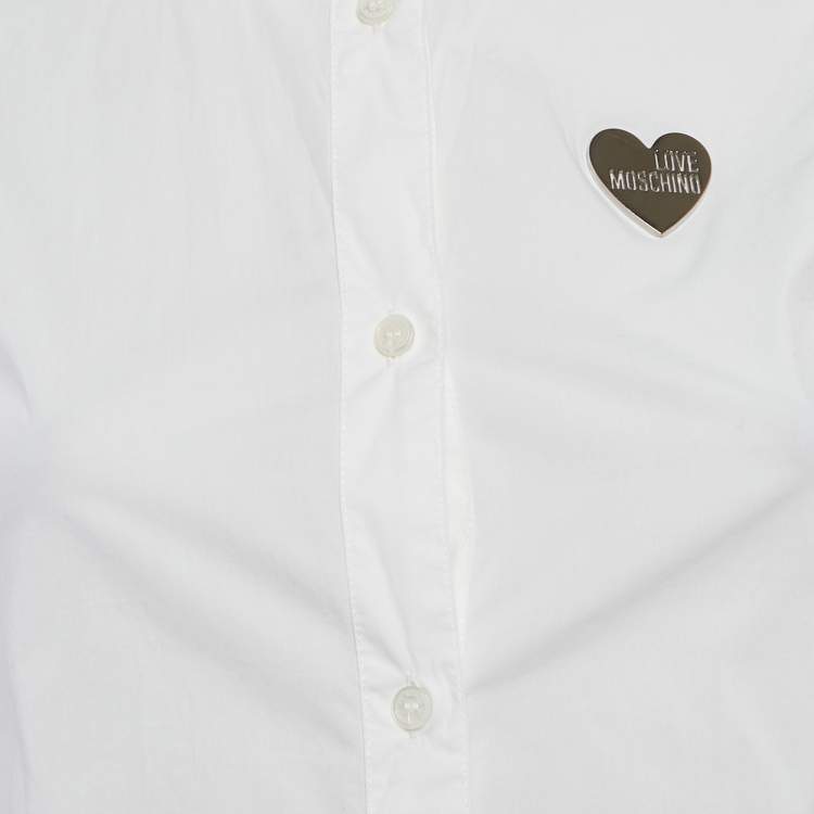 Pre Owned Love Moschino White Button Front Cap Sleeve Blouse S 