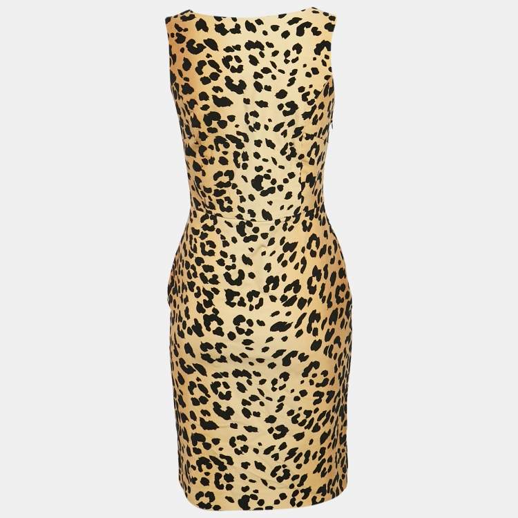 Pre Owned Love Moschino Brown Leopard Print Velour Bow Detail Short Dress S