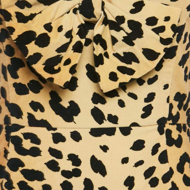 Pre Owned Love Moschino Brown Leopard Print Velour Bow Detail Short Dress S