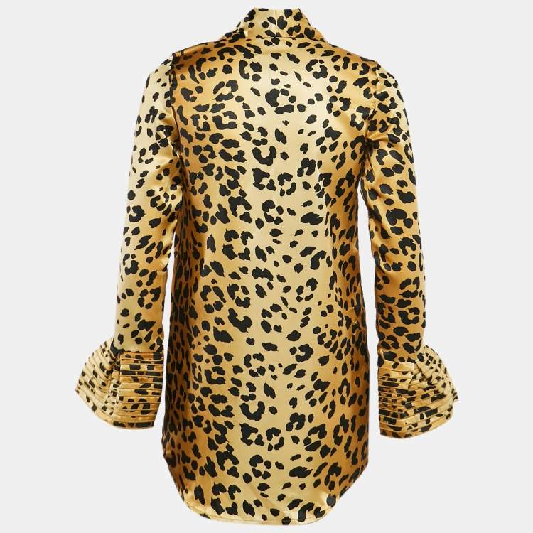 Pre Owned Love Moschino Brown Leopard Print Satin Mini Dress S