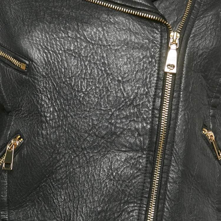 Pre Owned Love Moschino Black Spider Web Print Leather Riders Jacket S