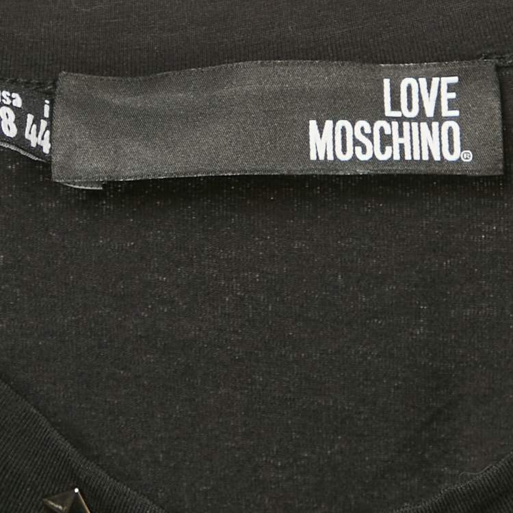 Pre Owned Love Moschino Black Printed Mesh and Jersey T-Shirt Dress M