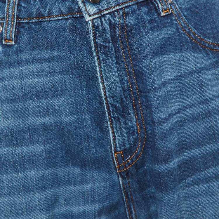 Pre Owned Love Moschino Blue Distressed Denim Regular Fit Jeans M/Waist 32"
