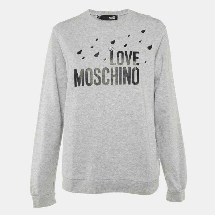 Pre Owned Love Moschino Grey Logo Print Cotton Crew Neck Sweatshirt M
