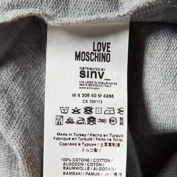 Pre Owned Love Moschino Grey Logo Print Cotton Crew Neck Sweatshirt M