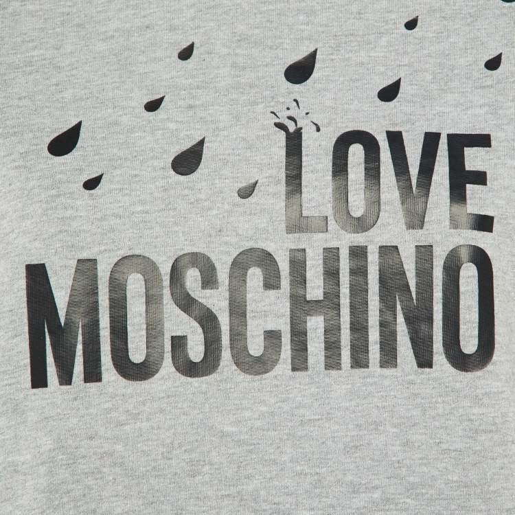 Pre Owned Love Moschino Grey Logo Print Cotton Crew Neck Sweatshirt M