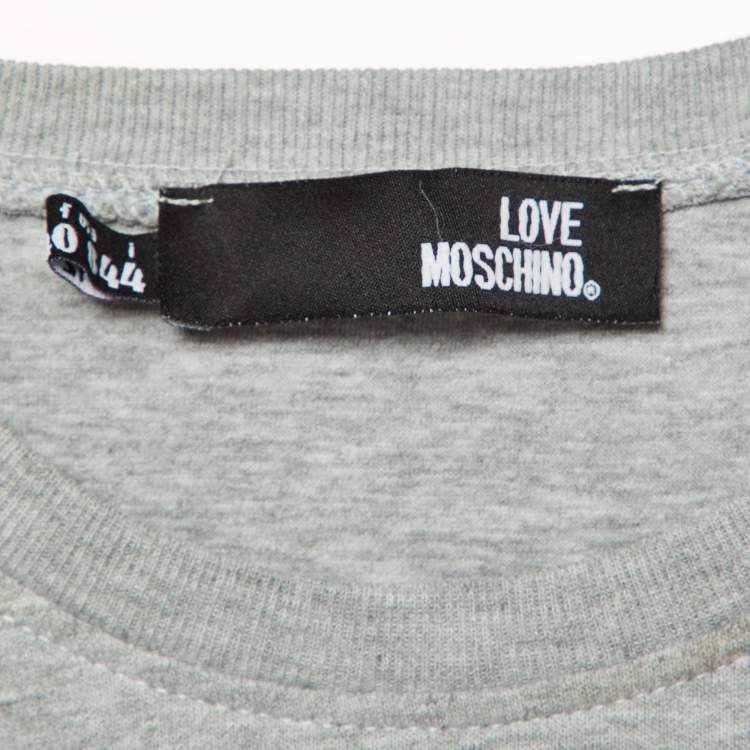 Pre Owned Love Moschino Grey Logo Print Cotton Crew Neck Sweatshirt M