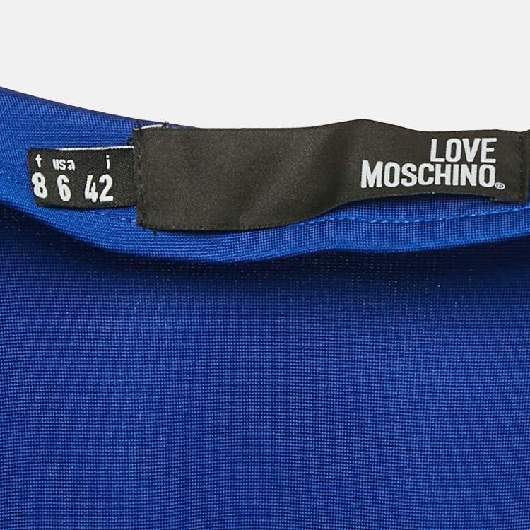 Pre Owned Love Moschino Blue Logo Plaque Jersey Zipper Detail Mini Dress M