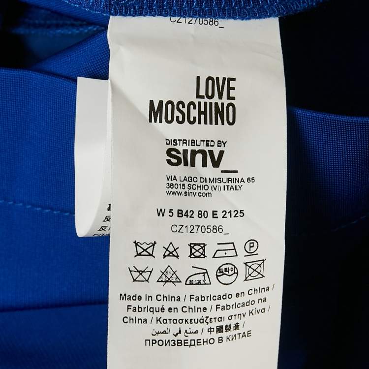 Pre Owned Love Moschino Blue Logo Plaque Jersey Zipper Detail Mini Dress M
