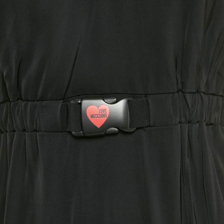 Pre Owned Love Moschino Black Jersey Ruched Mini Dress M