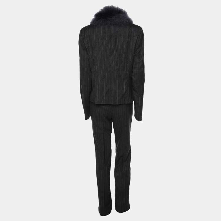 Pre Owned Love Moschino Dark Grey Virgin Wool Fur Suit M