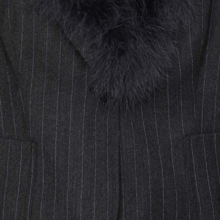 Pre Owned Love Moschino Dark Grey Virgin Wool Fur Suit M