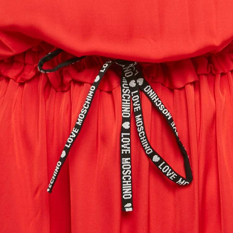 Pre Owned Love Moschino Red Satin Silk Waist Tie-Up Sleeveless Maxi Dress M