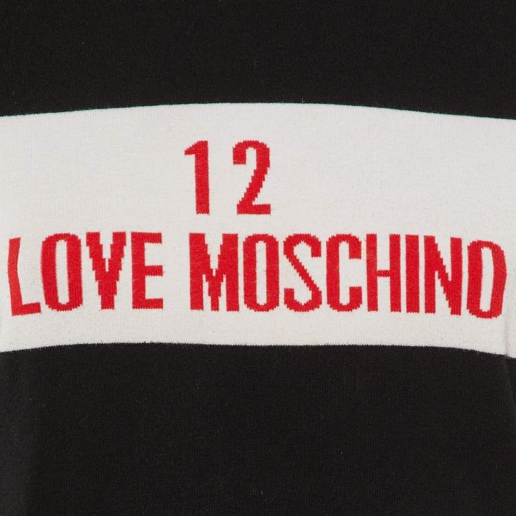 Pre Owned Love Moschino Black Logo Knit Turtle Neck Sweater M