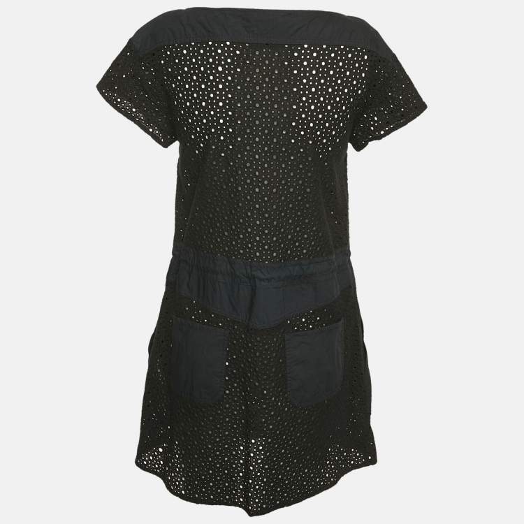 Pre Owned Love Moschino Black Broderie Anglaise Cotton Mini Dress S
