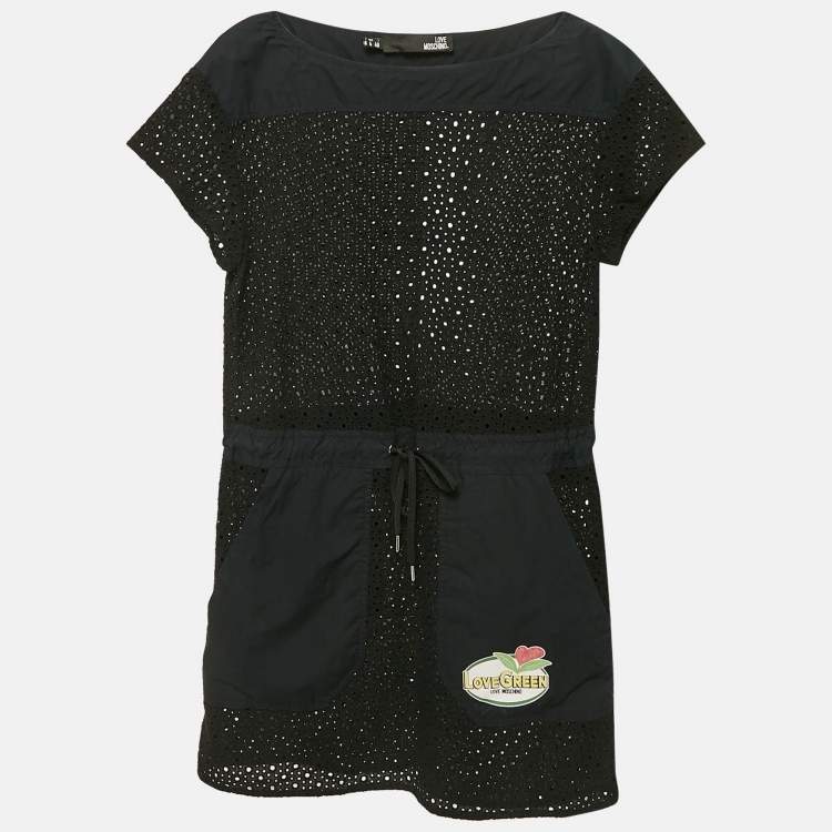 Pre Owned Love Moschino Black Broderie Anglaise Cotton Mini Dress S
