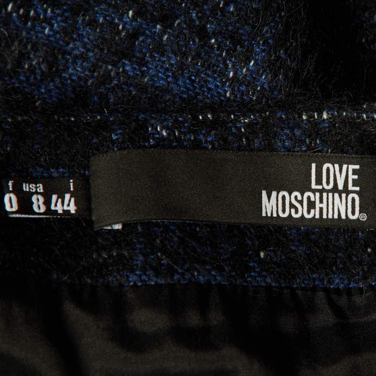 Pre Owned Love Moschino Navy Blue Tweed Fringed Mini Skirt M