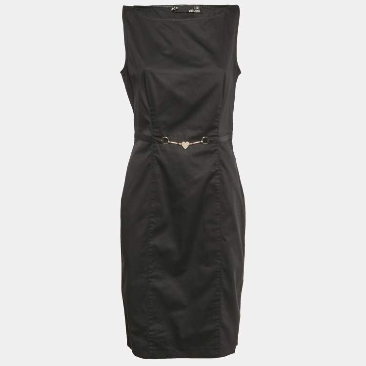 Pre Owned Love Moschino Black Cotton Waist Metal Embellished Short Dress L