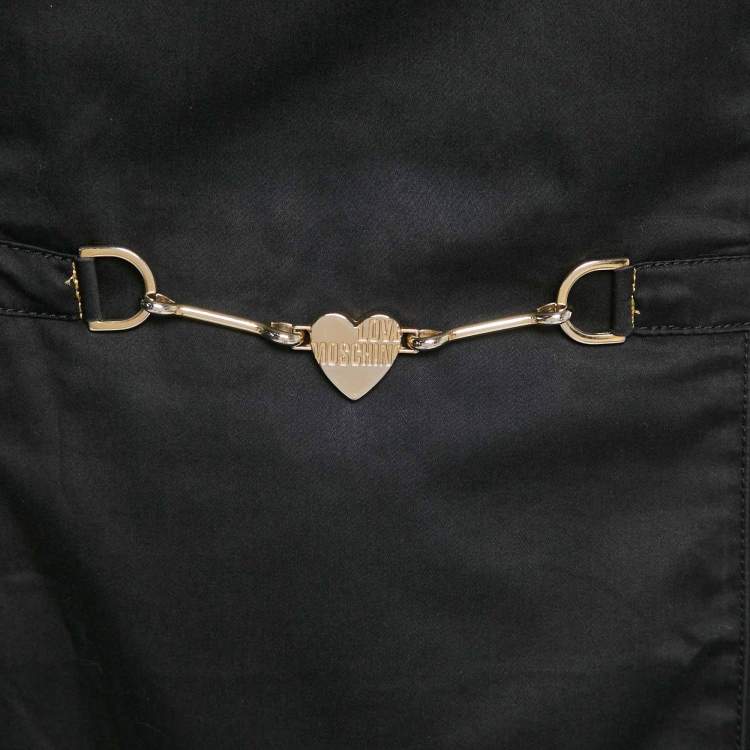 Pre Owned Love Moschino Black Cotton Waist Metal Embellished Short Dress L