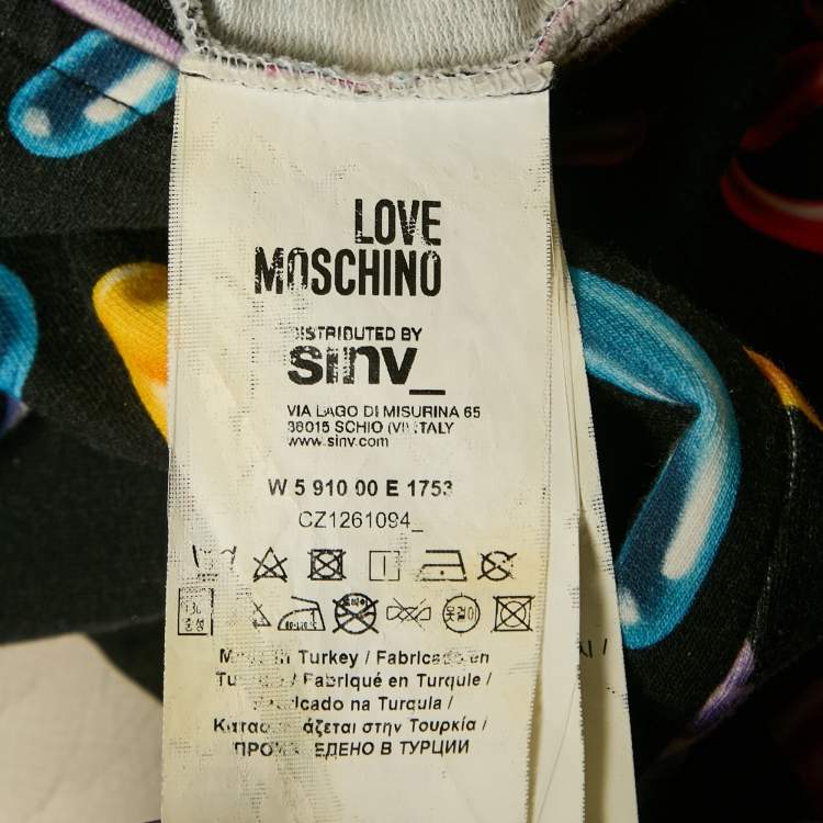 Pre Owned Love Moschino Black Printed Cotton Knit Short Dress S