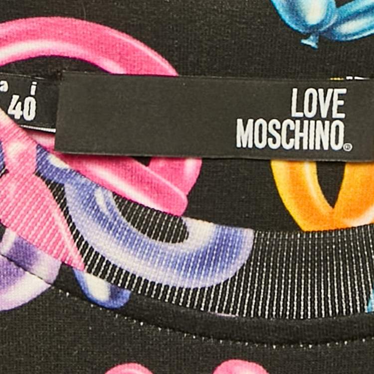 Pre Owned Love Moschino Black Printed Cotton Knit Short Dress S