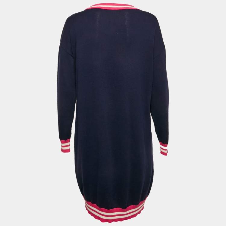 Pre Owned Love Moschino Navy Blue Sequin Embroidery Cotton Sweater Dress S