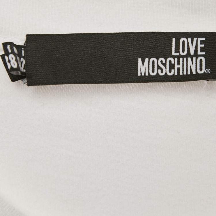 Pre Owned Love Moschino White Logo Embossed Cotton Crew Neck T-Shirt M