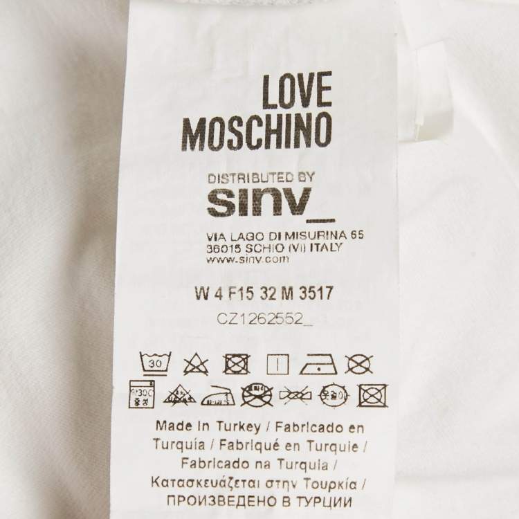 Pre Owned Love Moschino White Logo Embossed Cotton Crew Neck T-Shirt M