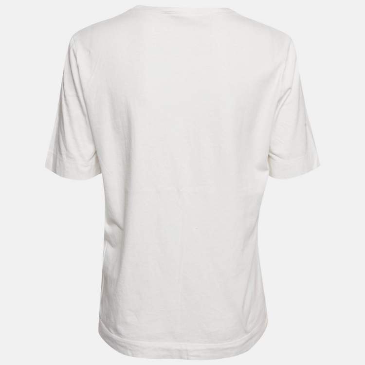 Pre Owned Love Moschino White Logo Embossed Cotton Crew Neck T-Shirt M