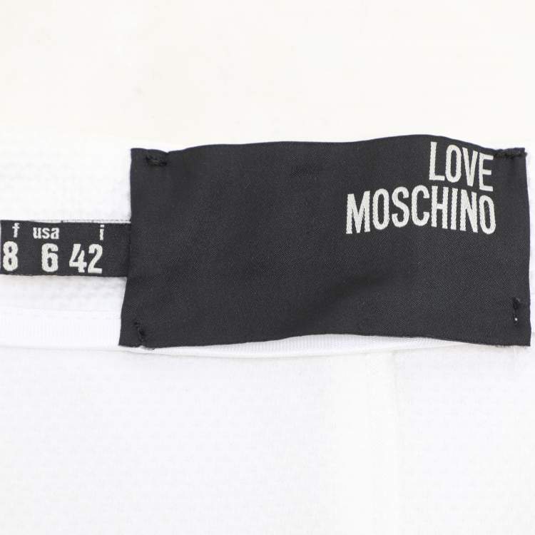 Pre Owned Love Moschino White Textured Cotton Pleated Bottom Mini Skirt M