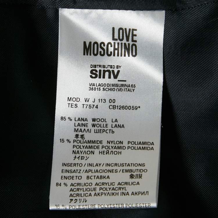 Pre Owned Love Moschino Navy Blue Wool Faux Fur Detail Double Breasted Coat S
