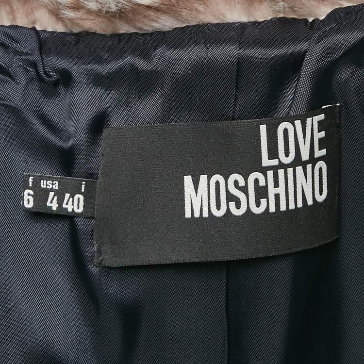 Pre Owned Love Moschino Navy Blue Wool Faux Fur Detail Double Breasted Coat S