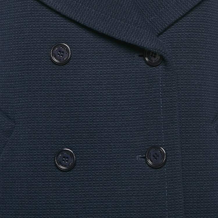 Pre Owned Love Moschino Navy Blue Wool Faux Fur Detail Double Breasted Coat S