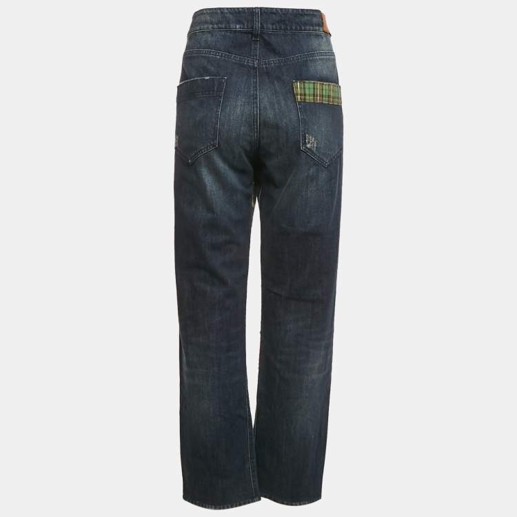 Pre Owned Love Moschino Blue Patch Work Denim Jeans XL Waist 36"