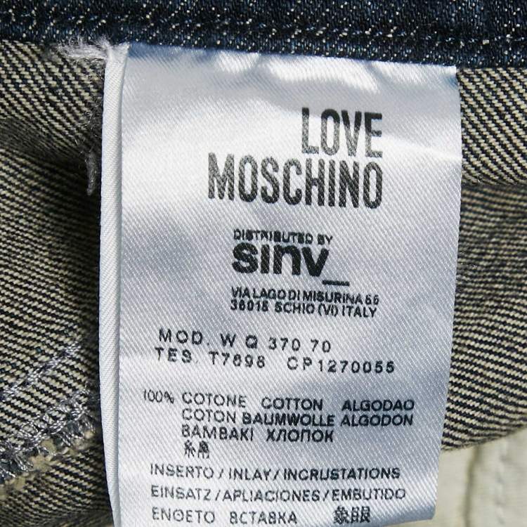Pre Owned Love Moschino Blue Patch Work Denim Jeans XL Waist 36"