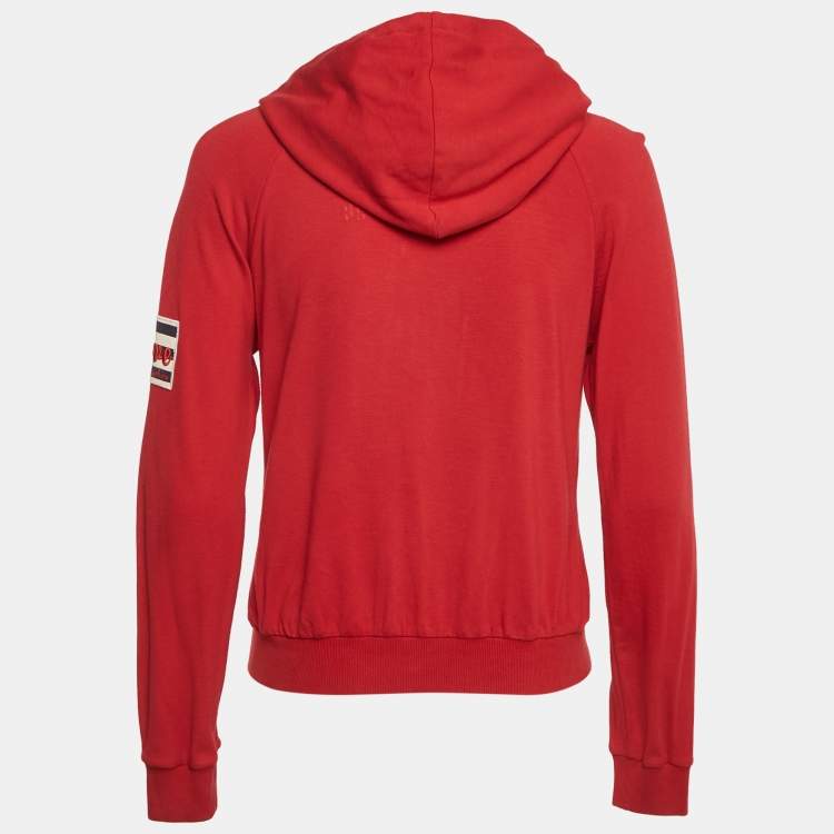Pre Owned Love Moschino Red Applique Detail Cotton Zip-Up Hoodie M