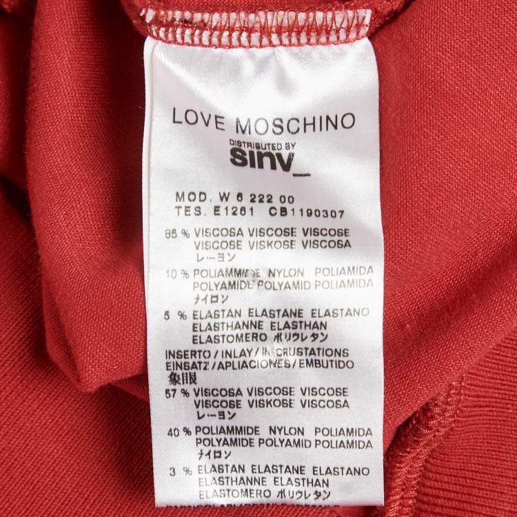 Pre Owned Love Moschino Red Applique Detail Cotton Zip-Up Hoodie M