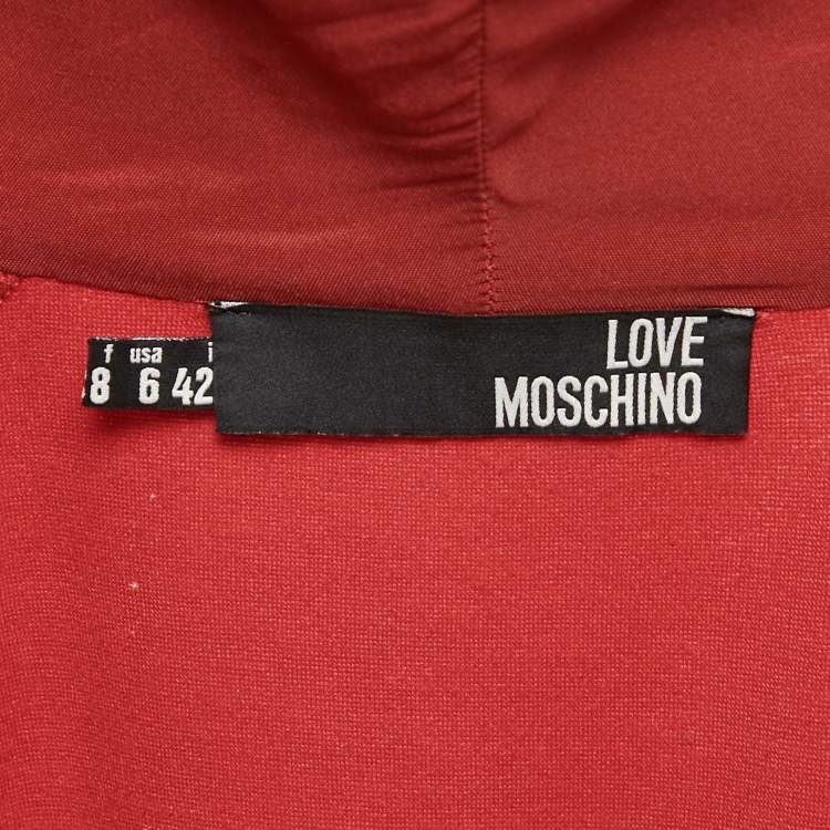 Pre Owned Love Moschino Red Applique Detail Cotton Zip-Up Hoodie M