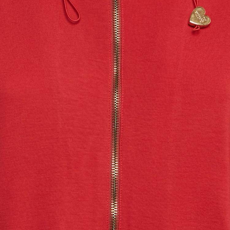 Pre Owned Love Moschino Red Applique Detail Cotton Zip-Up Hoodie M